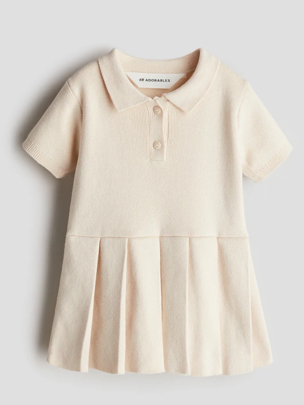 H&M Adorables Baby Girl Knit Cotton Dress, Cream- Size: 12M